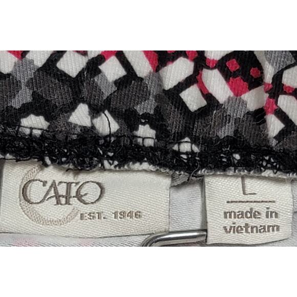 Cato Gray Red Black Geo Print Flat Front Leggings Large Lightweight Soft Stretch - Picture 3 of 6